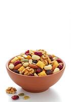 A vibrant bowl filled with a nutritious and delicious blend of trail mix. photo