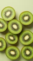 A vibrant display of sliced kiwi fruit, showcasing their internal texture and delicious appeal. photo