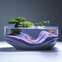 Tranquil Aquarium Scene with Goldfish Swimming in a Serene Landscape, Featuring Lush Green Plants and a Calming Aquatic Environment for Relaxation and Beauty photo