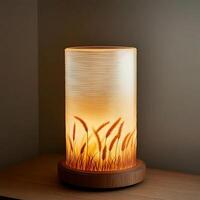 Illuminated Table Lamp with Wheat Stalk Design Casting a Warm Glow in a Serene Room Creating a Cozy and Inviting Atmosphere for Relaxation and Reading with its Unique Design photo