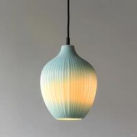 Elegant illuminated pendant light fixture casting a warm glow in a modern interior, showcasing its unique design and ambient lighting effect for home decor and architectural inspiration. photo