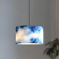 Elegant interior featuring a cloud patterned drum pendant light illuminating a modern space with a soft, ambient glow and casting a gentle light with a stylish cloud design. photo
