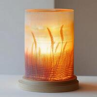 Illuminated Wheat Field Lamp Radiating Warmth and Serenity in Home Decor A Captivating Blend of Nature Inspired Design and Ambient Lighting Emitting a Gentle Glow photo