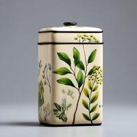 Elegant cream rectangular box with hand painted botanical design photo