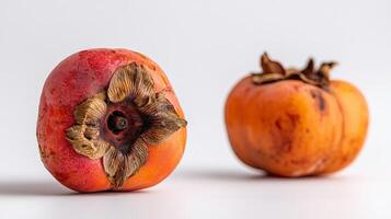 2 Ripe Persimmons on White Background Closeup Studio Shot photo