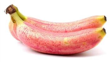 3 Ripe Pink and Red Spotted Bananas Isolated on White Background photo