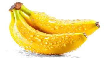 3 Ripe Yellow Bananas with Water Droplets on White Background photo