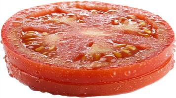 Bright Red Juicy Tomato Slice Isolated on White Background photo