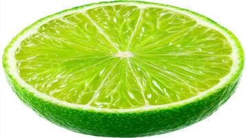 Close Up of a Juicy Green Lime Slice Isolated on White Background photo