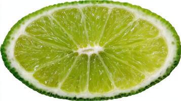 Close Up of a Ripe Green Lime Slice Isolated on White Background photo