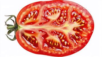 Close up of a Vibrant Red Tomato Slice Isolated on White Background photo