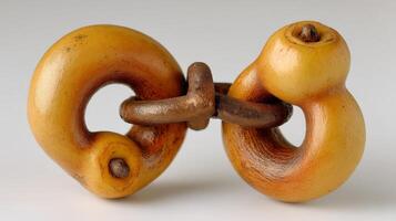 Close up of an Antique Yellow and Brown Linked Object photo