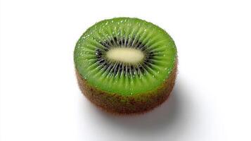 Closeup of a Halved Green Kiwi Fruit on White Background photo