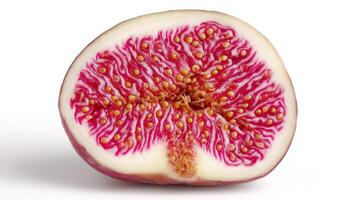 Closeup of a Halved Ripe Purple Fig on White Background photo