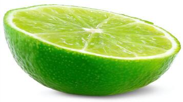 Closeup of a Juicy Green Lime Slice Isolated on White Background photo