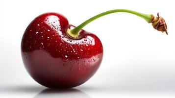 Closeup of a Juicy Red Cherry Isolated on White Background photo