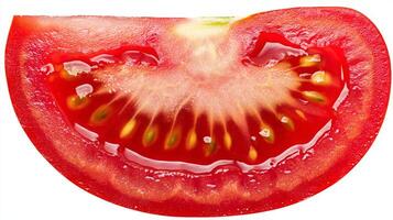Close up of a Juicy Red Tomato Slice on White Background photo