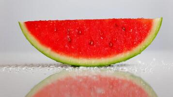 Closeup of a Juicy Red Watermelon Slice on White Background photo
