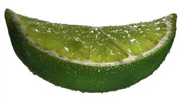 Close up of a Ripe Green Lime Slice stand on White Background photo