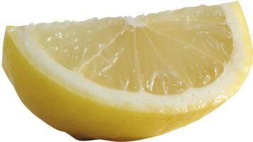 Closeup of a Juicy Yellow Lemon Slice on White Background photo