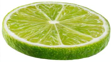 a Signle Ripe Green Lime Slice Isolated on White Background photo