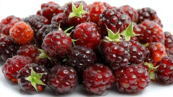 Closeup of Ripe Red Boysenberries Isolated on White Background photo