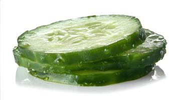 Crisp Green Cucumber Slices on White Background photo