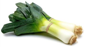 Fresh Green Leeks Isolated on White Background photo
