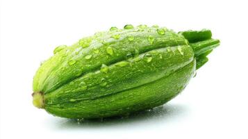 Fresh Green Zucchini with Water Drops on White Background photo