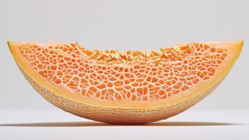 A Juicy Orange Cantaloupe Slice Isolated on White Background photo