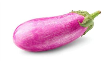 Single Plump Purple Eggplant Isolated on White Background photo