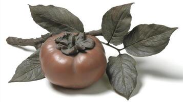 Brown Medlar with Leaves on White Background photo