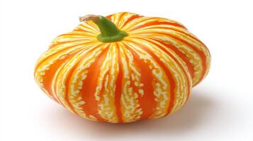 Ripe Orange and Yellow Striped Kabocha Squash Isolated on White Background photo