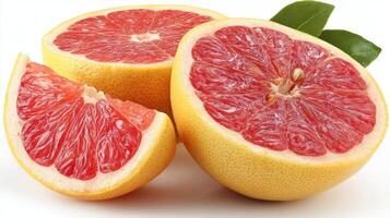 Ripe Red Grapefruit Halves and Slice on White Background photo