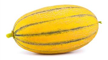 Ripe Yellow Melon with Gray Stripes Isolated on White Background photo