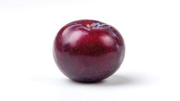 Single Ripe Red Plum Isolated on White Background photo