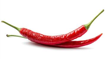 2 Fresh Red Chili Peppers Isolated on White Background photo