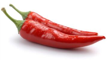 Two Fresh Red Chili Peppers on White Background photo