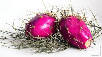 Two Juicy Pink Prickly Pears on White Background photo