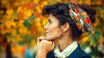 Pensive Young Woman in Autumn Setting photo
