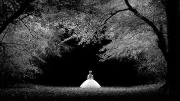 Serene Ballerina in a Dark Forest Black and White Photography photo