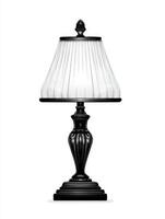 Black Table Lamp with Pleated White Shade on White Background photo