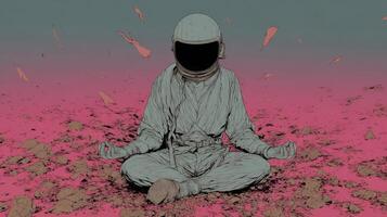 Retro Astronaut Meditating on a Pink Planet photo