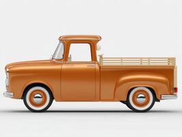 Bronze Vintage Pickup Truck with Wooden Flatbed on White Background photo
