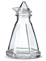 Clear Glass Vinegar Bottle with Pour Spout on White Background photo