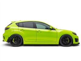Green Hatchback Car Side Profile on White Background photo