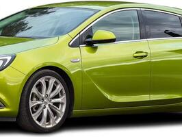 Lime Green Hatchback Car Side View on White photo