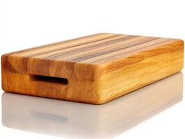 Rectangular Wooden Step Stool with Handle on White Background photo