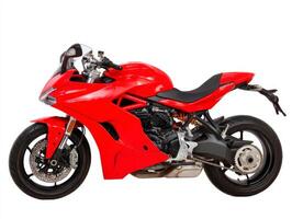 Sleek Ruby Red Sports Bike Studio Shot photo