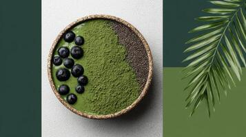 Vibrant Green Smoothie Bowl with Blueberries and Chia Seeds photo